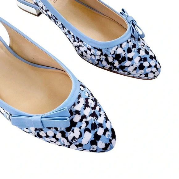 NEW Talbots Edison Slingback Bow Flats Textured Floral Blue Black Size 7.5 - Picture 3 of 10